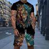 Летний мужской спортивный костюм с 3D-принтом животных, модный, повседневный, трендовый, дышащий, универсальный