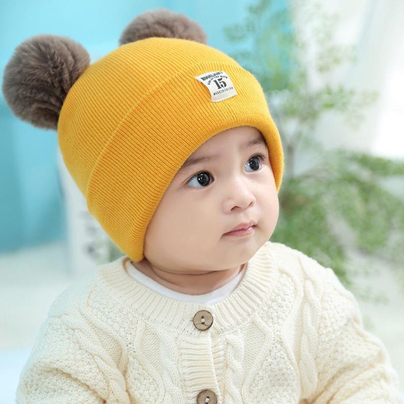 Winter Children Warm Baby Knitted Hats With Pom Pom Kids Knit Beanie Hats Solid Color Infant Hat For Boys Girls