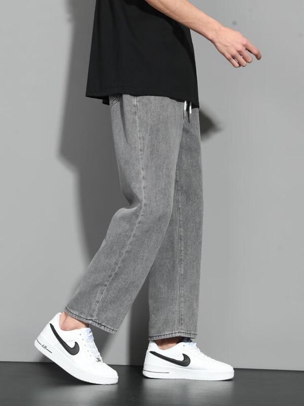 Dingfengbaoluo Men's High Street Loose Straight-Leg Cropped Pants