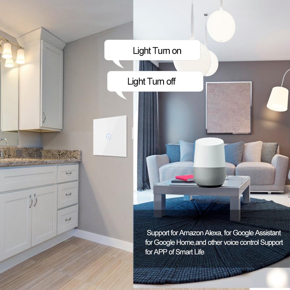 Wi-Fi сенсорная панель стеклянный пульт дистанционного управления умный настенный выключатель света для Google Home/Alexa EU 110-240 В