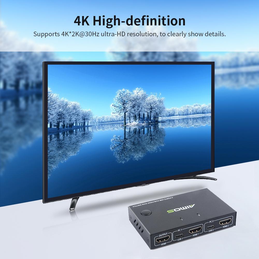 AIMOS AM-KVM201CC 2-портовый HDMI KVM-переключатель с поддержкой 4K*2K@30 Гц HDMI KVM-переключатель Клавиатура Мышь USB