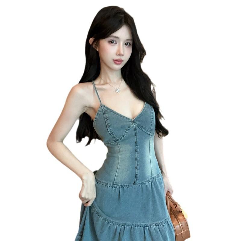Женская одежда в стиле Гонконга Spice Girls джинсовое платье с открытой спиной и подтяжками на талии
