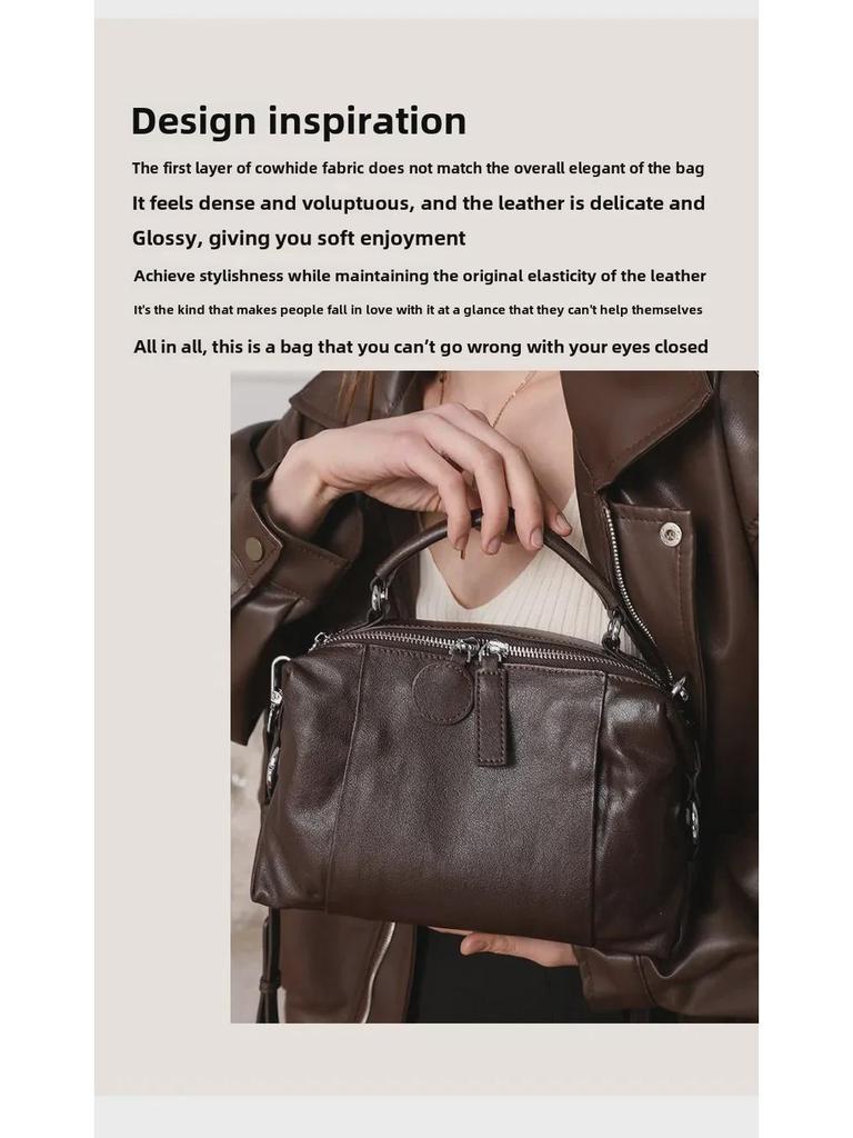 "2025 Retro European Cowhide Boston Shoulder Bag"