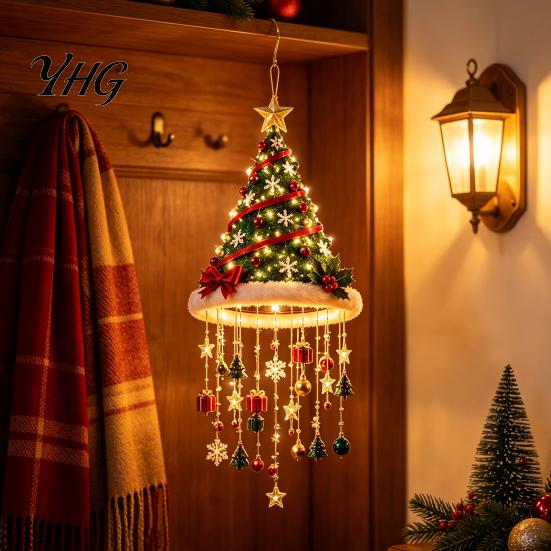 Decorative Holiday Lights Lighted Christmas Ceiling Hanging Decor, Pre-Lit Tree Bell Pendant with Big Decor Warm LED, Porch Doorway Ornament,