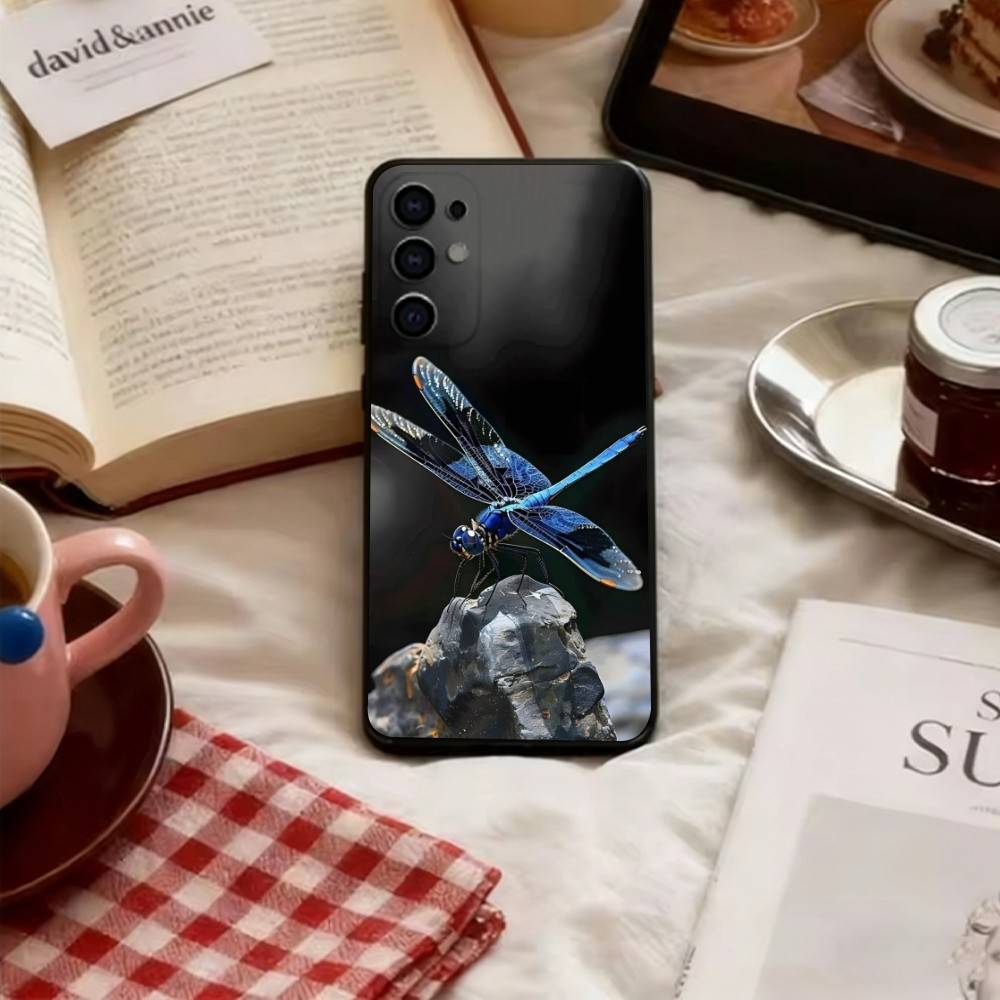 Чехол для телефона с рисунком стрекозы, черный силиконовый, мягкий, для Samsung S25, S24, S21, S22, S23, S30, Ultra, S20, Plus, Fe, Lite