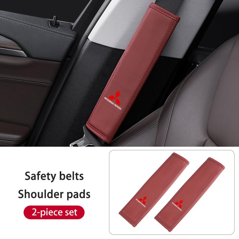 xkhr10 Leather Car Seat Belt Protector Pad Shoulder Strap Cover Interior Accessories For Mitsubishi Outlander Lancer L200 ASX Pajero