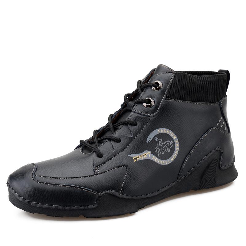 Мужская оригинальная обувь Зимние ботинки Кожа 2025 Зима Новые ботильоны Теплые плюшевые Повседневные хлопковые ботинки Модная обувь для ходьбы