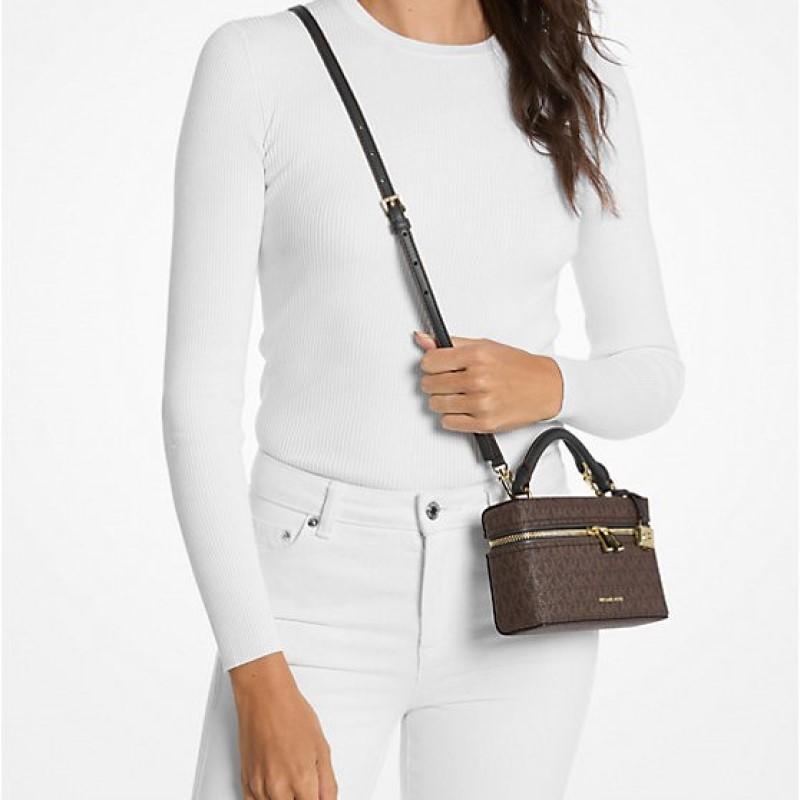 Michael Kors Jana Signature Сумка-тоут на молнии с золотой фурнитурой из покрытого холста Мини Женская Коричневая