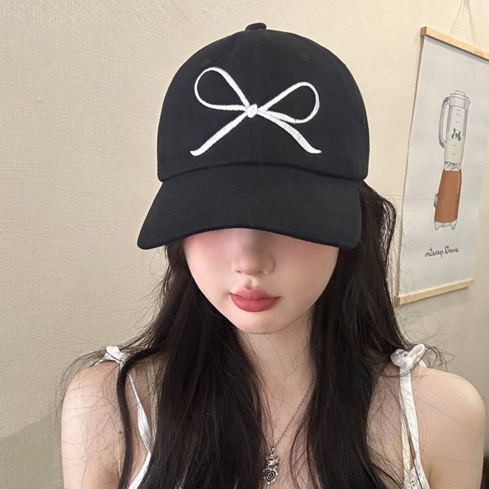 Хлопковая вышитая шляпа с бантом в корейском стиле для женщин, модная бейсболка с бантом для девочек
