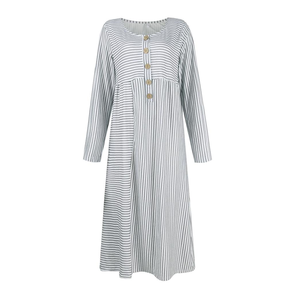 Женские повседневные модные длинные платья в полоску с принтом в винтажном стиле на осень и зиму с карманом