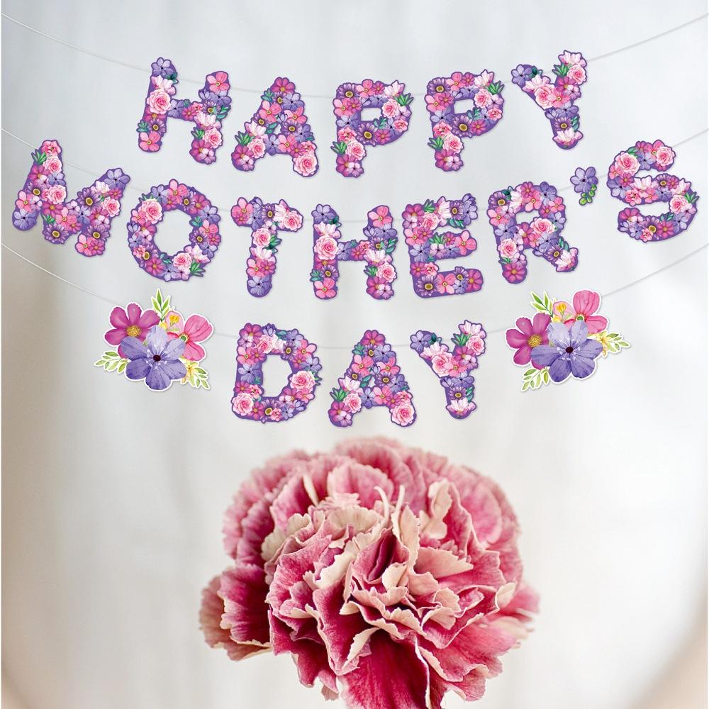 Mothers Day Happy Bunting Mother's Day Banner Pink Purple Letter Flower Garland