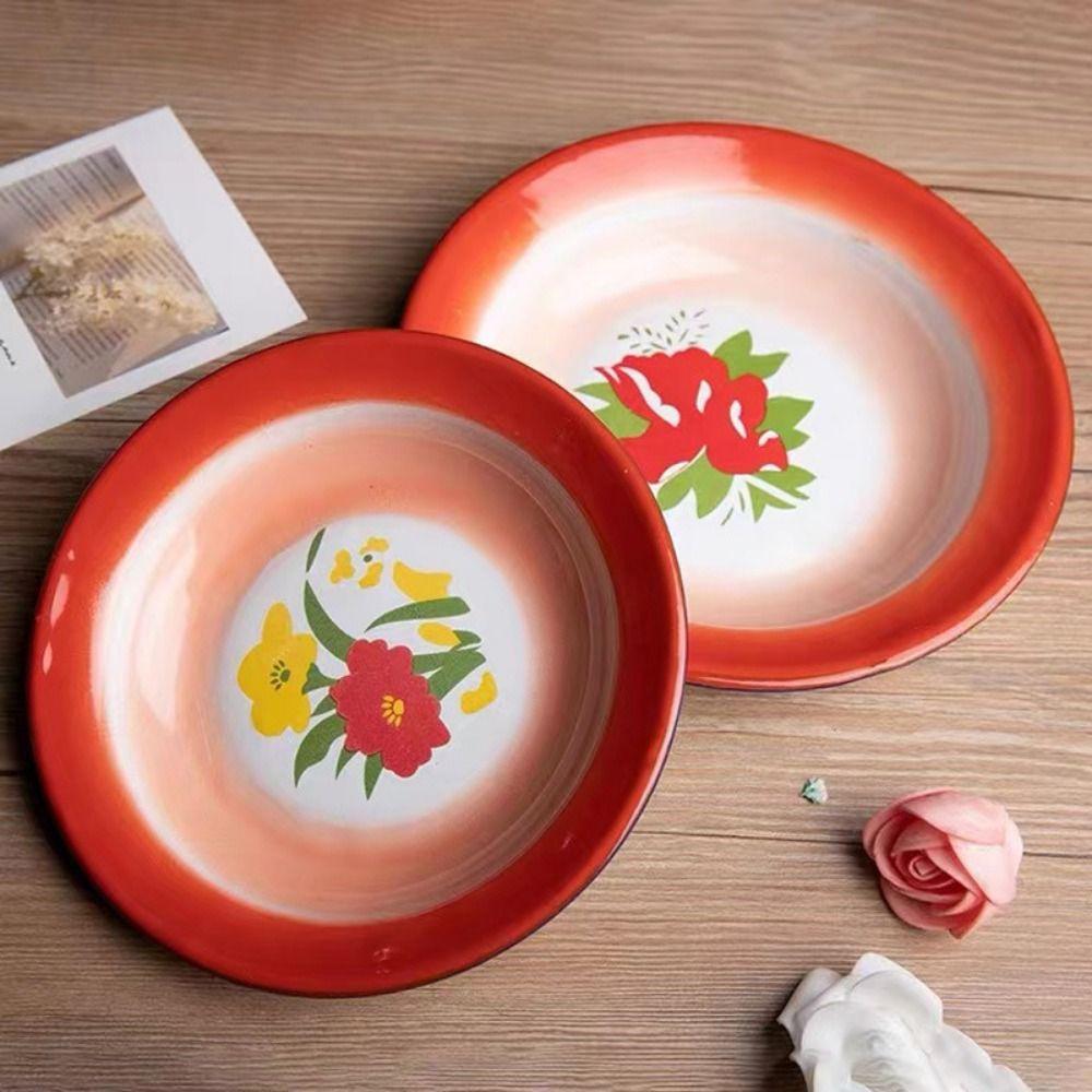 Ретро эмалированная тарелка Классическая круглая тарелка для фруктов Закуска Хлеб Десертное блюдо Подносы для хранения продуктов Блюдо для приготовления на пару Кухонная посуда