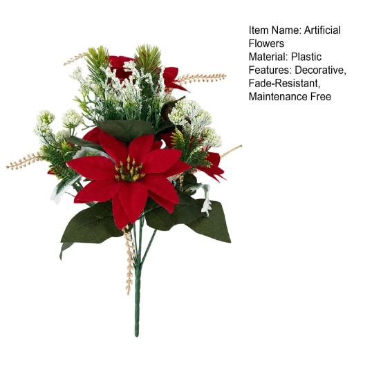 Outdoor UV Resistant Greenery 5/7/10/12 Heads Artificial Poinsettia Flowers, Christmas Fake Floral Berry Centerpiece, Vibrant Lush Plant