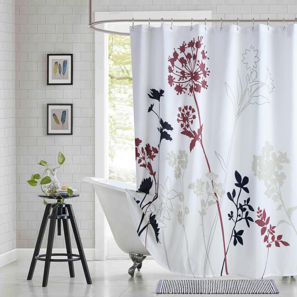 Тканевая шторка для душа с цветочным узором, Бежево-серая шторка для душа с растительным принтом, Водонепроницаемая шторка для ванной