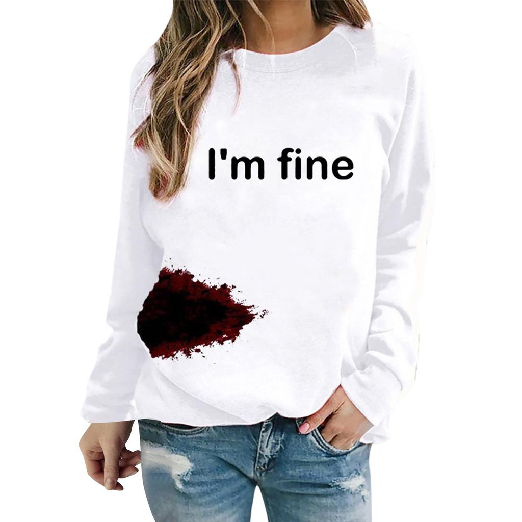 Женская толстовка с круглым вырезом и узором «кровь» с длинными рукавами I'm Fine, легкие толстовки с капюшоном для женщин, женская мода на молнии
