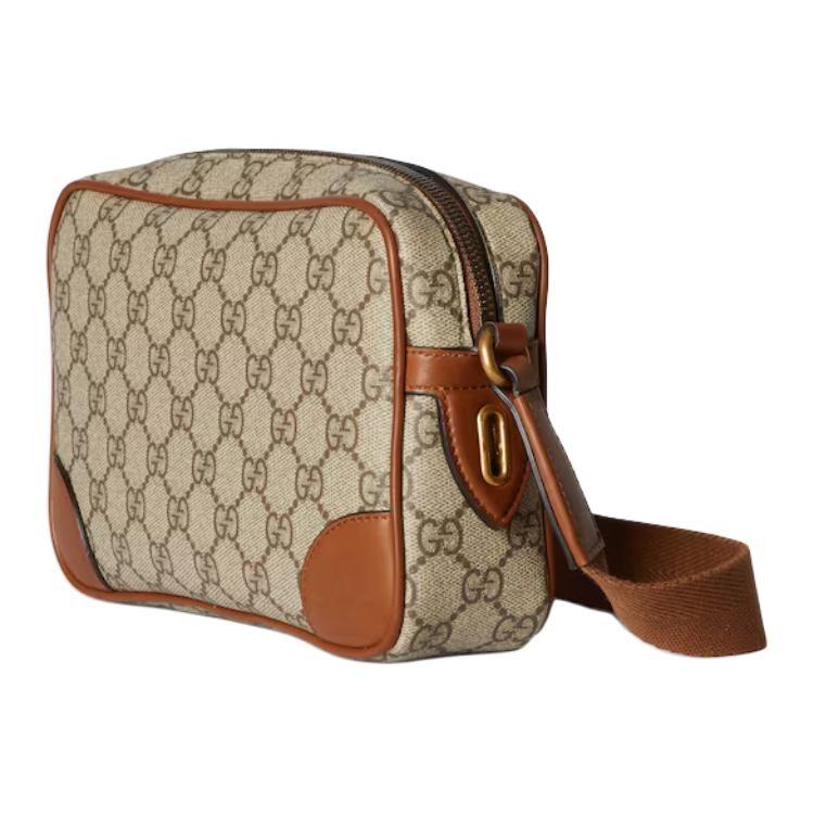 Gucci Кожаная сумка через плечо с эмблемой GG, Extra Mini, мужская, бежевая и темно-коричневая 821216-FAED3-9786