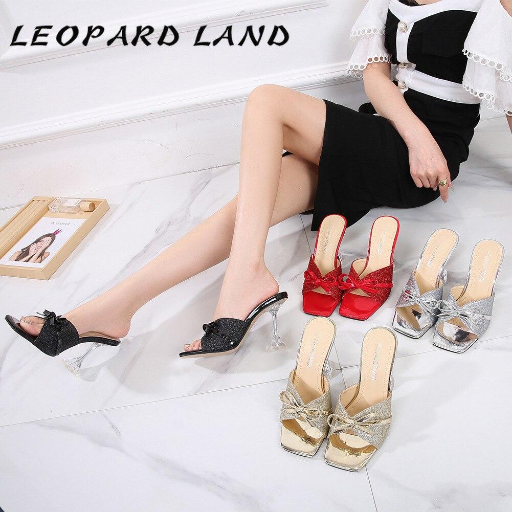 Красные сандалии на шпильке с неглубоким носком, модные модные тапочки большого размера на высоком каблуке, модные босоножки с открытым носком и бантом WZ