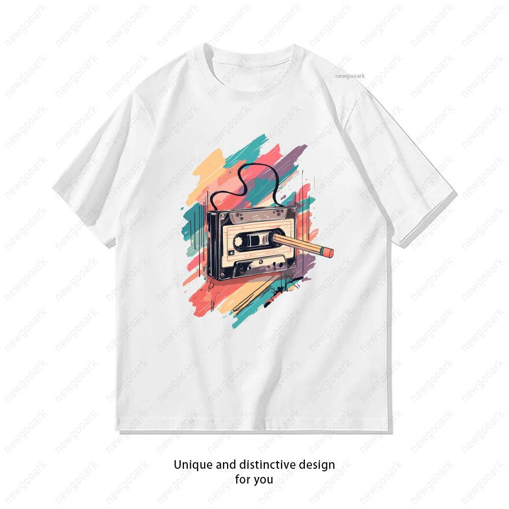 Funny T Shirt Cassette Music Pencil Women Unisex Casual Cotton Graphic T Shirts Creative Streetwear Boyfriend Girlfriend