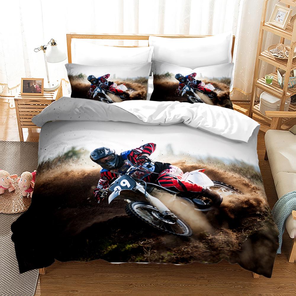 Dirt Bike Duvet Cover Motocross Bedding Set For Boy Motorcycle Rider Bedding Set King Polyester Comforter Cover With Pillowcase