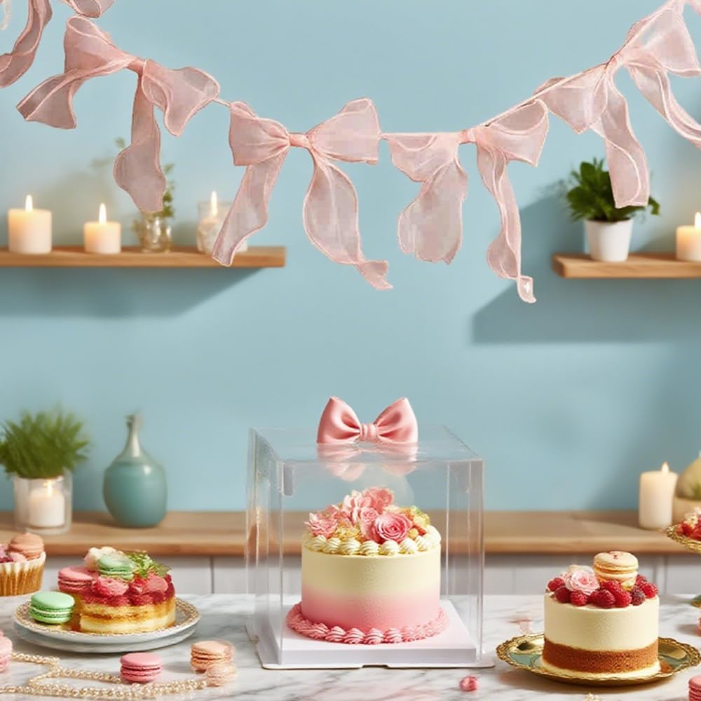 1 String of 12pcs Tulle Bow Garland Pink Bowknot Banner Garlands for Decoration Ribbon Garland Party Banner for