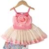 Модный комплект для девочек Летний детский милый розовый топ-халтер с цветком + сетчатая пышная юбка
