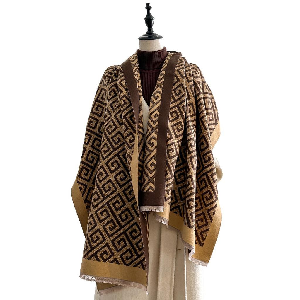 Autumn And Winter Imitation Cashmere Multi-Style With Fringed Large Grid Jacquard Cape Shawl Scarf Female Source Shawl