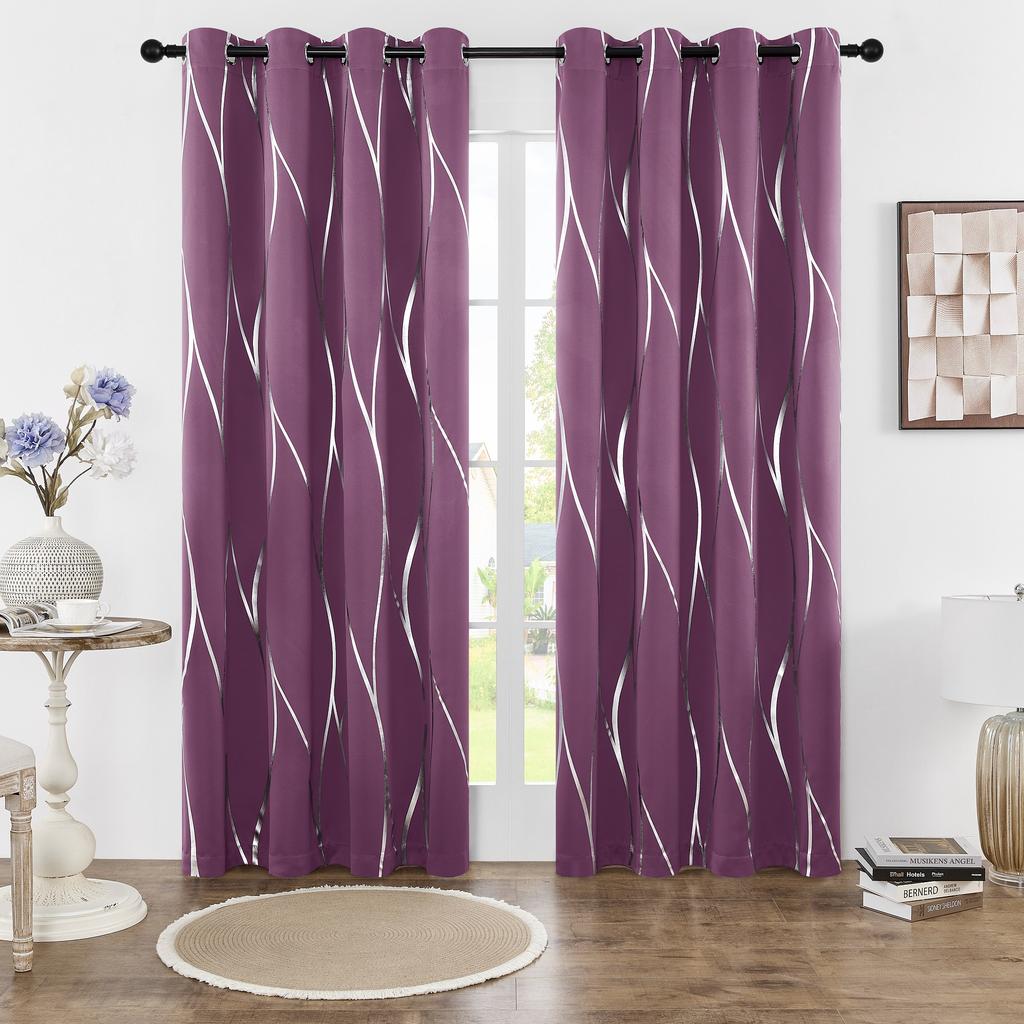 Упаковка из 2 затемняющих штор с люверсами, теплоизолирующих, затемняющих комнату с волнистой фольгой, напечатанной для спальни