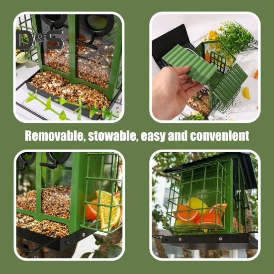 Birds Feeder for Outdoors Hanging Metal Mix Seeds Feeder with Double Suet Cage Outside Wild Birds Feeder for Garden Backyard Decor