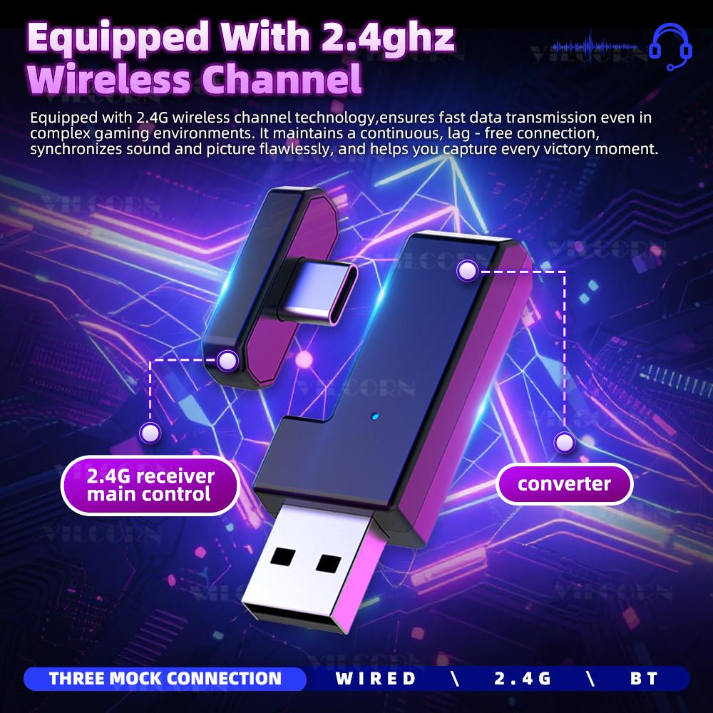 2.4G Wireless Gaming Headset With Wall Mounted Stand Retractable Mic 40mm Driver Headphones for PC PS5 PS4 Switch Phone