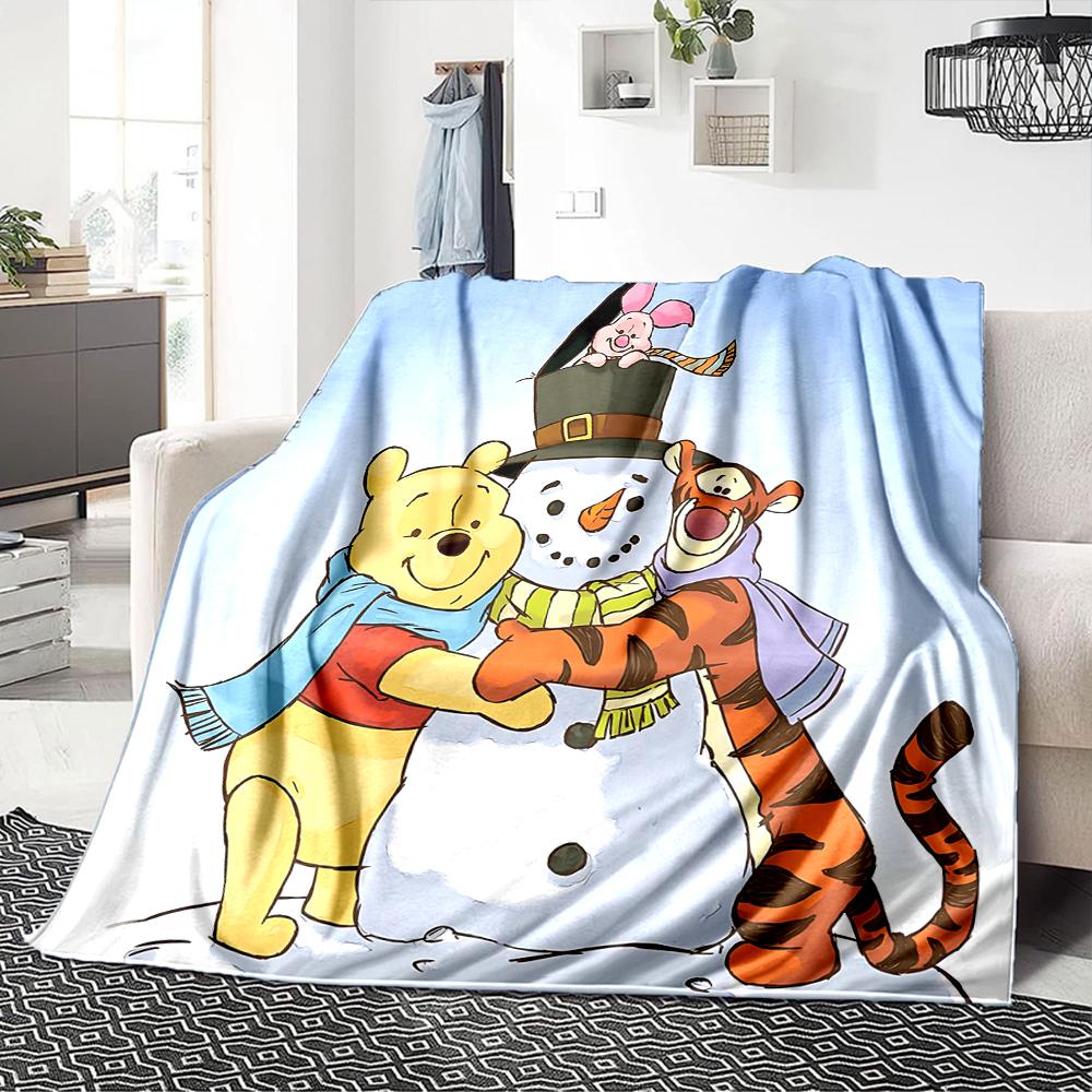 Winter Fun Pooh Blanket Soft Throw Blanket For Home Bedroom Bed Sofa Travel Office Solid Christmas Blanket