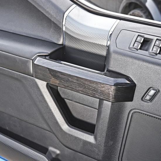 2pcs Door Handle Decor Cover Trim For Ford F150 15- 2Door Black Wood Grain