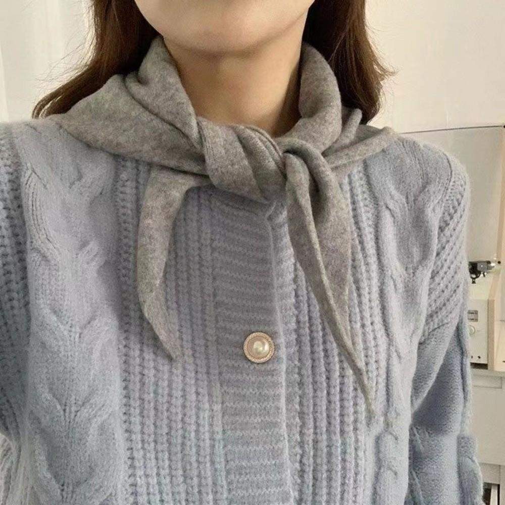 Solid Color Knitted Triangle Scarf Striped False Collar Neck Cover Cross Scarves Girl