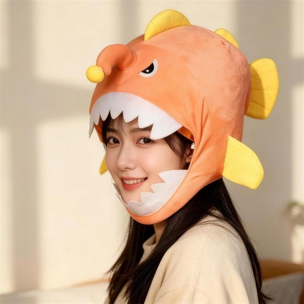 Soft Skin-friendly Plush Anglerfish Hat Cotton Filled Fish Headwear Party Photo Prop Hat Fantasia