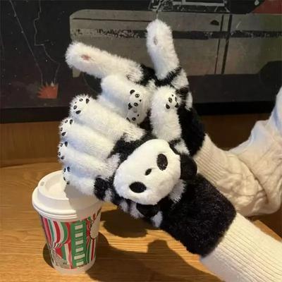 Подарок на вечеринку Милый плюшевый панда Перчатки для сенсорного экрана Женские зимние теплые перчатки - Для повседневного использования Рождественский подарок на день рождения для девочек подруг
