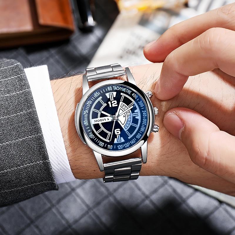 Gd282 Men's Quartz Steel Belt Watch Holiday Calendar Business Casual Blue Glass Logo Print Available Characters)