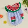 Комбинезон для девочек и мальчиков с принтом арбуза, без рукавов, с карманами, полосатый комбинезон для малышей на лето