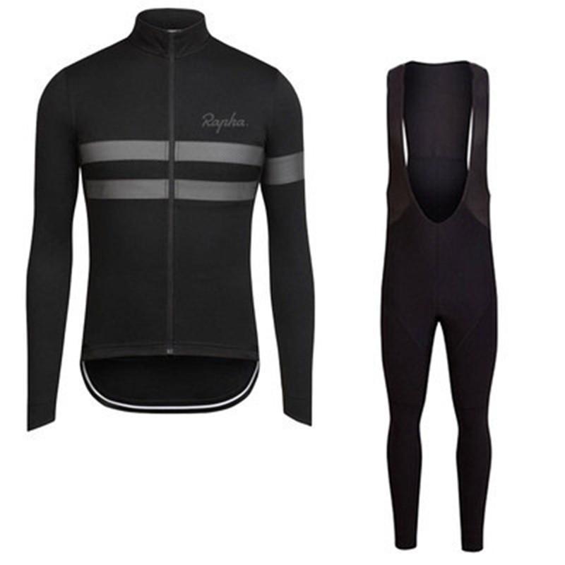 Autumn/Winter Long-Sleeve Cycling Suit Set for Men, Quick-Dry Breathable Mountain Bike Riding Suspender Pants