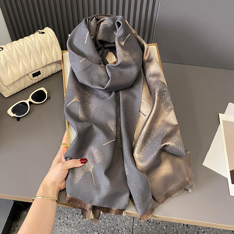 Light luxury literary and artistic style, ginkgo biloba scarf, shawl, double-sided jacquard, soft and skin-friendly, keep out the cold