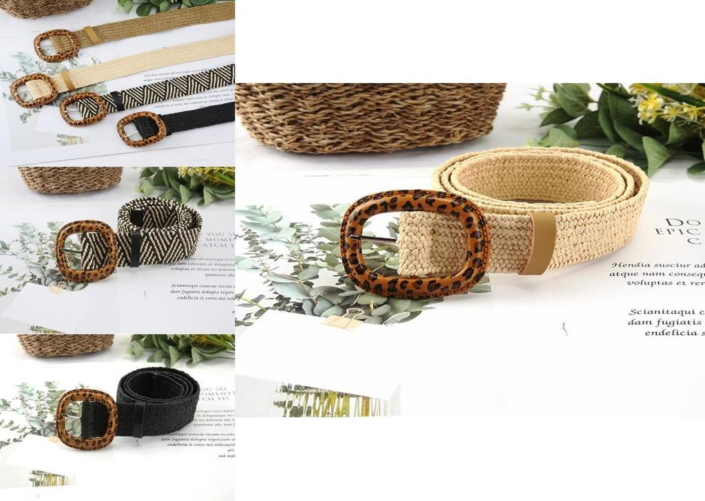 Fashion Leopard Print Buckle Decoration Women Woven Waist Belt For Beach And Casual Looks