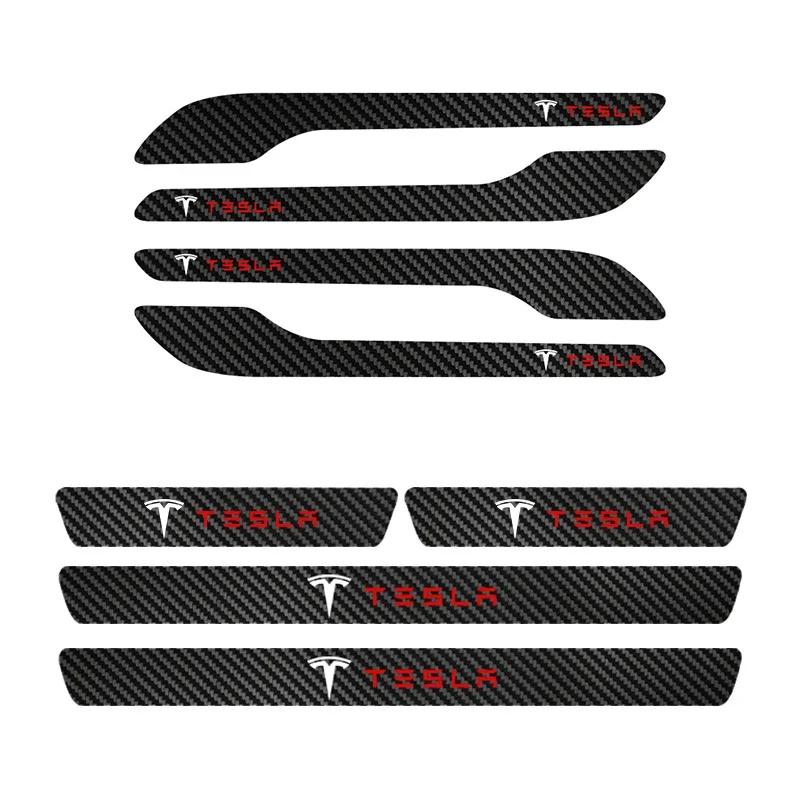 LZDF8 Carbon fiber Car Door threshold Sticker Door Handle Bowl Scratch Protective Sticker For Tesla model 3 model X Y style Roadster
