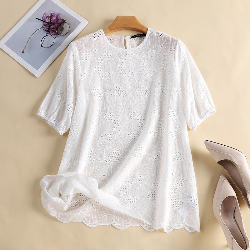 ZANZEA Летние повседневные кружевные вязаные крючком топы с круглым вырезом и половиной рукавов