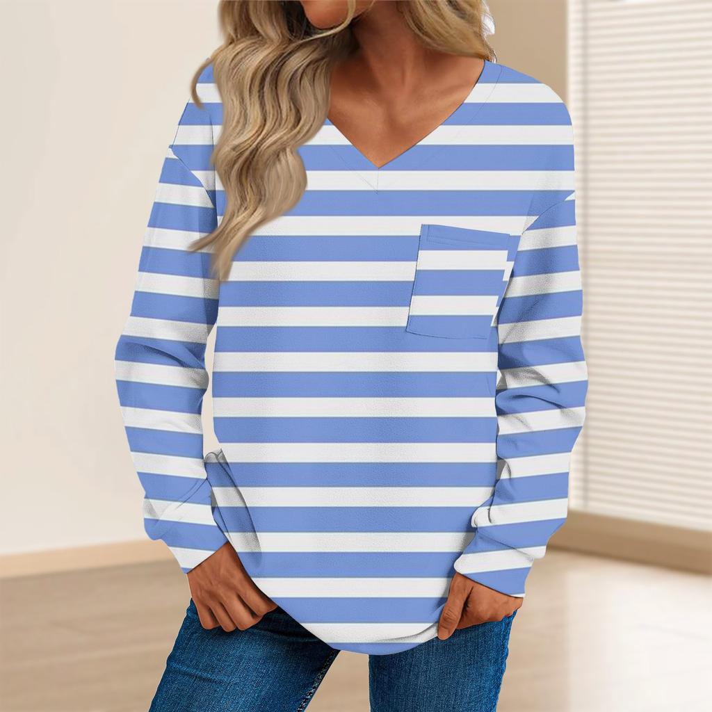 Женская мода повседневный свитер с длинным рукавом и принтом V-образным вырезом