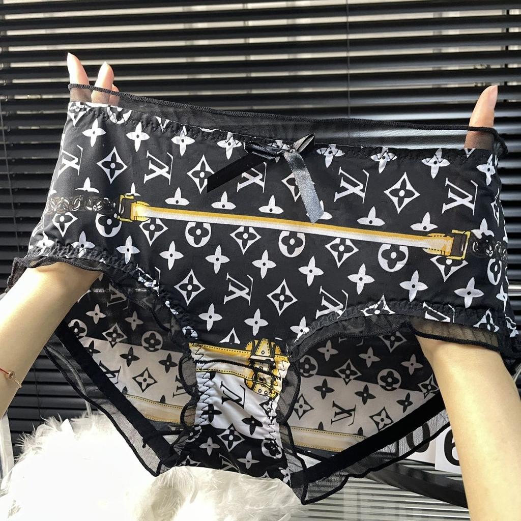 Comfortable Ice Silk Women's Plus Size Underwear Sexy Lace Printed Lightweight Breathable Triangle Pants