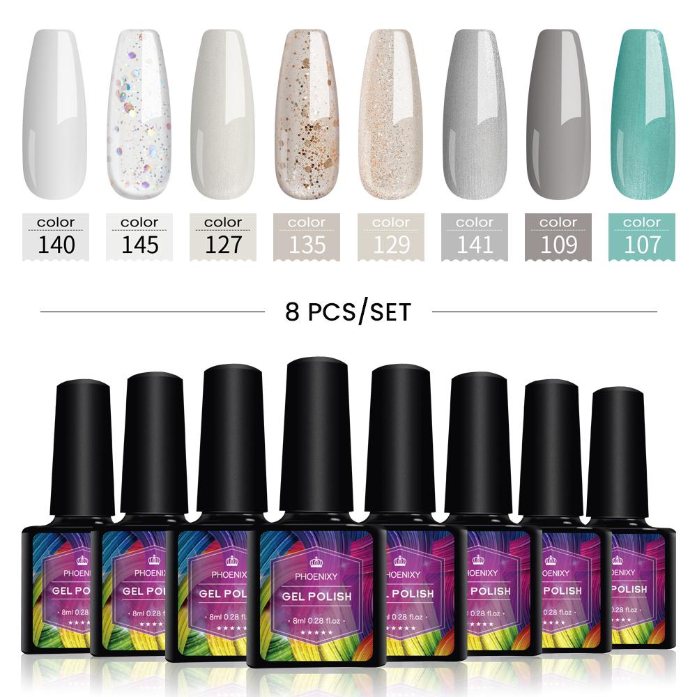 PHOENIXY 8 мл набор гель-лаков для ногтей 8 цветов УФ-гель-лак для ногтей стартовый набор Soak Off блестящий блестящий гель-лак для ногтей набор лаков для ногтей подарки маникюрный набор