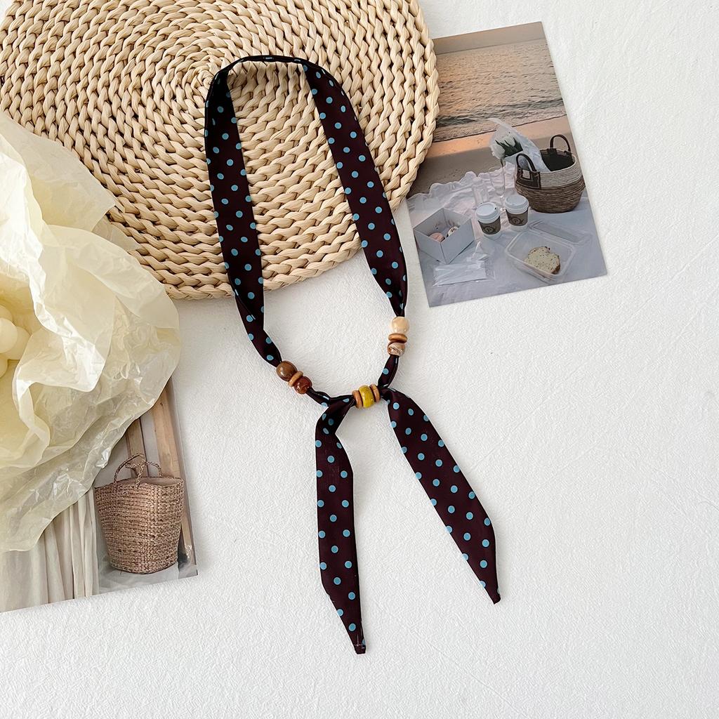 Korean version versatile classic leopard print beaded silk scarf women's summer decoration long strip small scarf adjustable thin scarf
