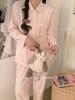 Хлопковый unprinted wind grinding loungewear для пары, осенне-зимний, без бокового шва, пижама-комплект loungewear, цвет красных бобов