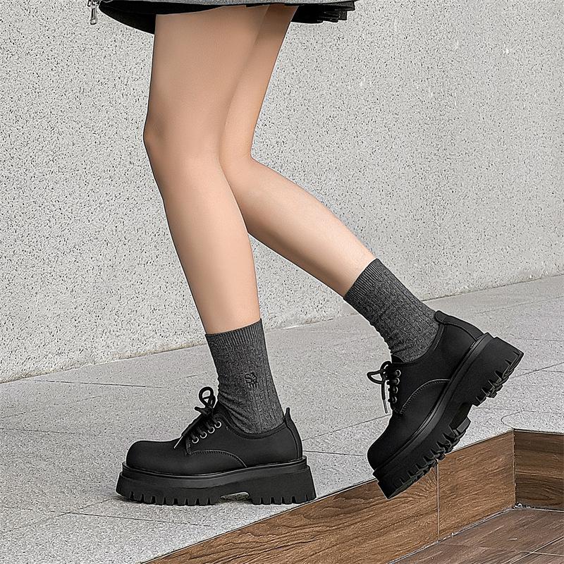 Туфли дерби с большой головкой мужские летние с высоким чувством толстой подошвой увеличивающие для работы мужчины и женщины одинаковые кожаные туфли 5652-J