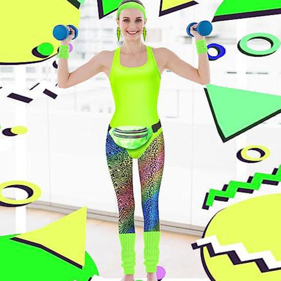 7 шт./комплект Женский ретро-трексуит Спортивная одежда 1980-х Фитнес-наряд Костюм Аксессуары с жилетом