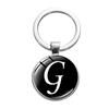 1PC A-Z Initial Name Letter Pendant Keychains Holder Round Alphabet Keyrings Art Photo Glass Cabochon Vintage Jewelry