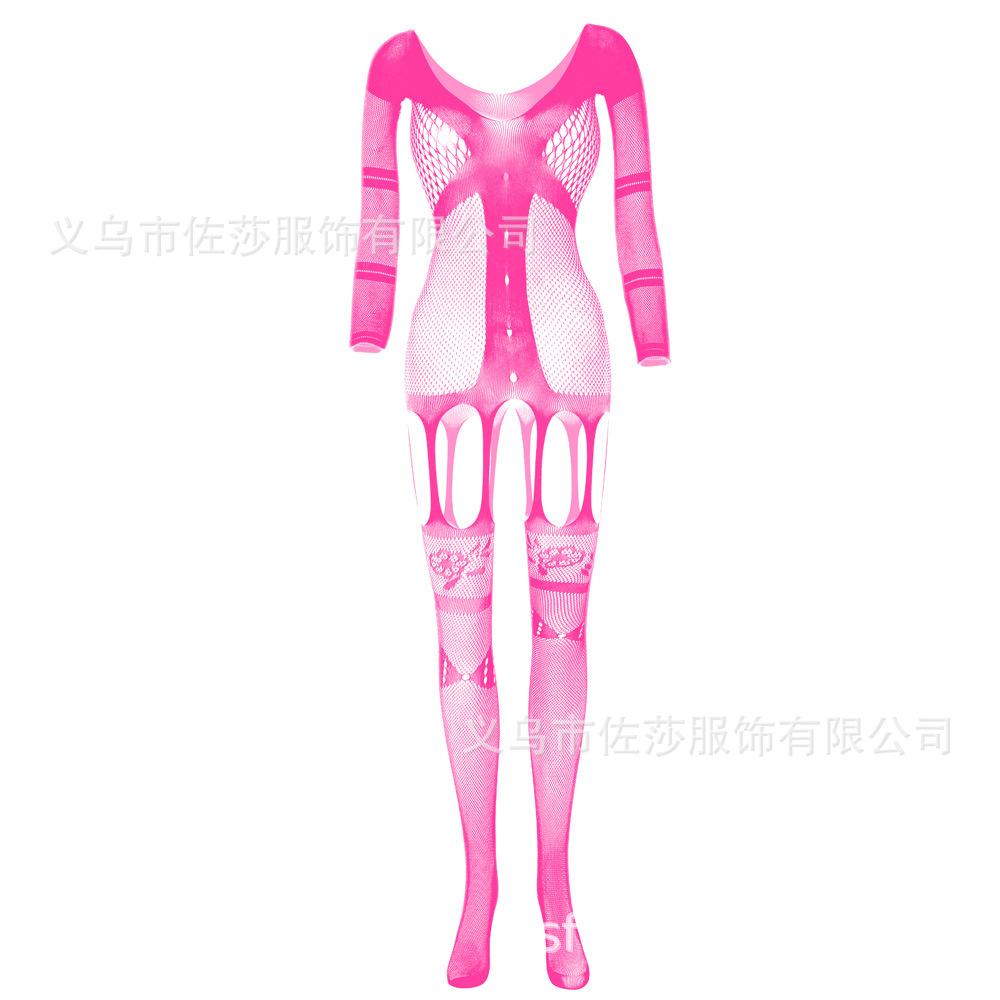 Sexy Underwear New Women's Transparent Jacquard Sexy One-piece Mesh Garment Suspenders Pantyhose Hollow Long-sleeved Garters